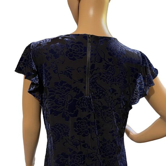 Adrienne Vittadini Mini Dress Black‎ with Blue Velvet Burnout Pattern Size Small - Picture 5 of 11